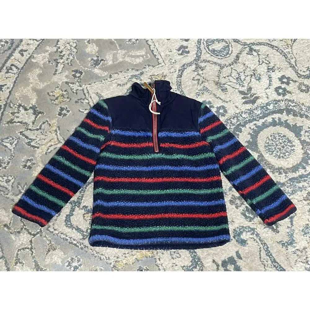 Joules Pullover Blue Striped Fuzzy Sweater Quarter Zip Boys Size 5Y